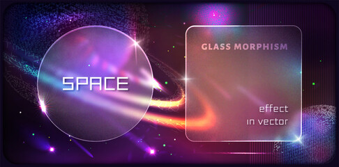 Vector glassmorphism illustration of futuristic space background. Neon abstract background with space for your text. Eps 10