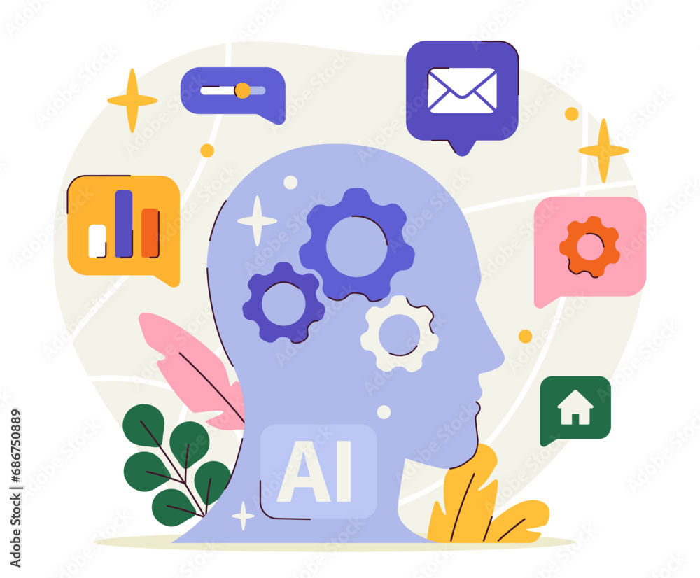 Poster machine learning concept. artificial intellegence. silhouette of head ai. modern technologies and in
