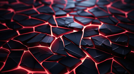 Dark geometric floor with shapes with glowing pink edges creating a striking abstract lava pattern. - obrazy, fototapety, plakaty