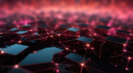 Dark geometric floor with shapes with glowing pink edges creating a striking abstract lava pattern.