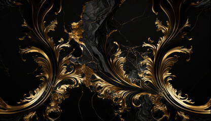 Black Marble Background with Gold Pattern. Dark Marbled Backdrop with Golden viens and patterns.  Luxury abstract background for banner, greeting card, invitation