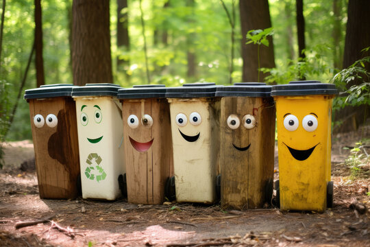 M&uuml;lltonnen im Wald, Garbage cans in the forest