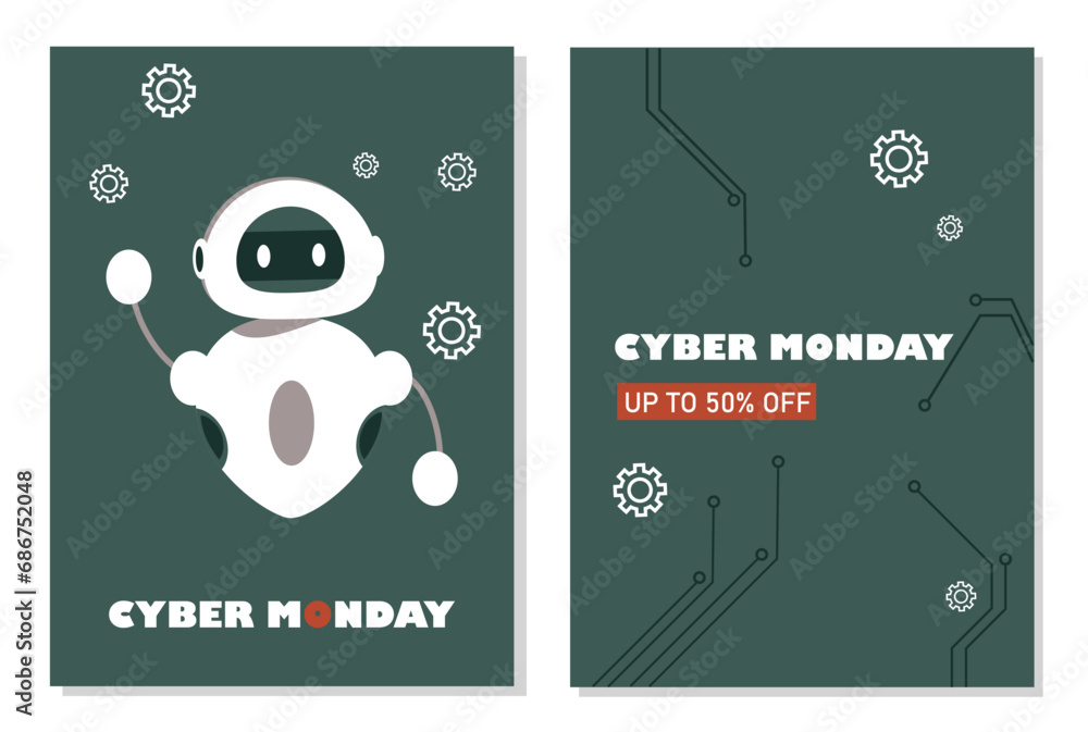 Poster cyber monday posters set. modern technologies and innovations. artificial intellengence and machine 