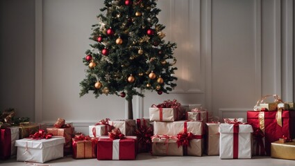 Fototapeta na wymiar Christmas background with Christmas tree and gift boxes
