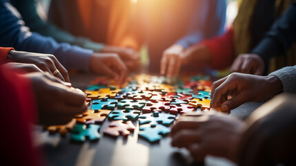 A visual representation of a diverse group of people, each as a piece of a common puzzle. The concept of dissimilarity and uniqueness