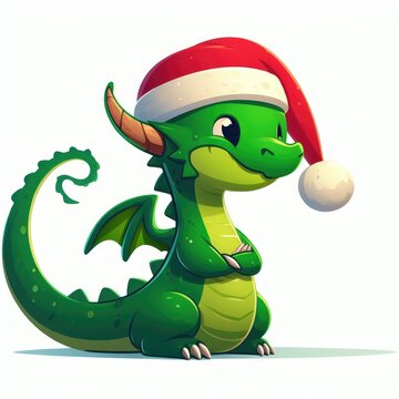 dragon new year 2024 with santa hat and boots christmas background