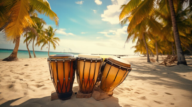 congas on a tropical beach generative ai
