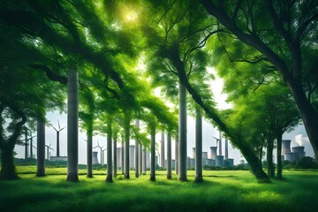 **power plant with tree green industry eco power for sustainable energy saving environmental friendly low carbon footprint--