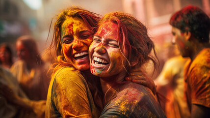 Fototapeta na wymiar Holi celebrations in India. Holi is the Hindu festival of colors. generativa IA