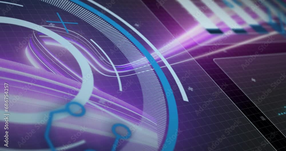 Poster animation of loading circles and graph over dynamic wave pattern on black background
