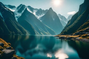 mountain and sea fjords landscape in norway trevel scenery scandinavian nature beautiful destinations minimal style scenery--