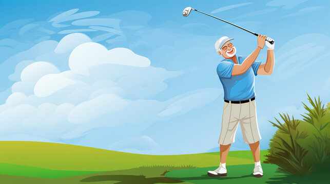 Drawing of an older adult playing golf