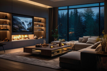 Modern living room, with sleek lines, minimalist decor, and a touch of contemporary flair..