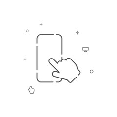 Smartphone with hand simple vector line icon. Symbol, pictogram, sign isolated on white background. Editable stroke. Adjust line weight.