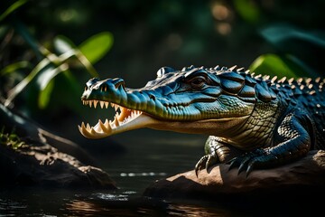 crocodile in watar HD 8k wallpaper stock photographic image-