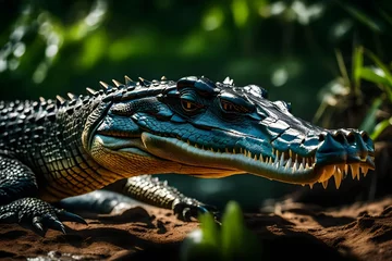 Fotobehang crocodile in watar HD 8k wallpaper stock photographic image- © Mazhar