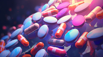 a background of pills and medication in the style of digital painting created with Generative Ai