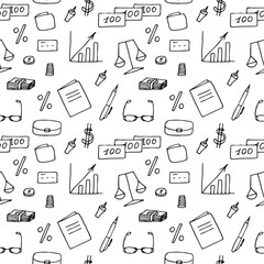 Finance and money seamless pattern, vector illustration hand-drawn doodles