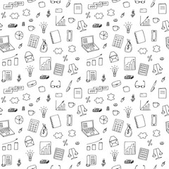 Business and finance seamless pattern, vector illustration hand-drawn doodles