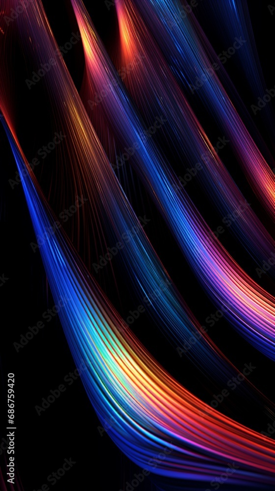 Poster an image of an abstract, 3d digital fabric, with a pattern of colorful, glowing lines weaving throug