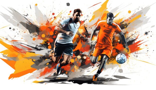 people with the balls illustration of professional sports players vector illustration Generative AI