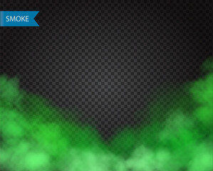 Green smoke or mist on transparent background. Realistic green clouds, chemical toxic gas. Green mist frame. Realistic vector illustration - 686760299
