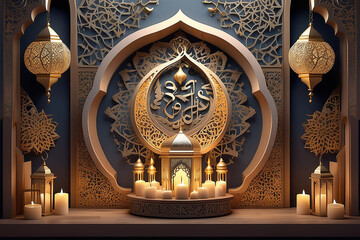 Elegant Arabic lanterns with intricate Islamic patterns and calligraphy, suitable for Ramadan and Eid backgrounds.