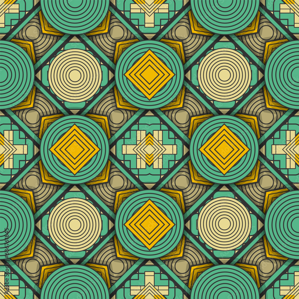 Poster seamless multi-layer background with original decorative elements. retro palette, dominated by yello