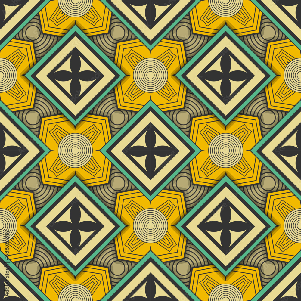 Aufkleber seamless background with original decorative elements and concentric circles. retro palette. vector 