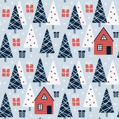Fototapeta premium Winter scandinavian seamless pattern. New Year Christmas, holidays for paper, fabric, wrap