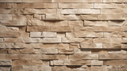 Fototapeta premium Beige stone tilled wall texture background. Generative Ai