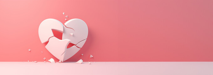 broken heart 3D animation pastel pink colored isolated on pink background, divorce, depression and breakup concept, crying, medical cardiovascular health care problems concept with copy space - obrazy, fototapety, plakaty
