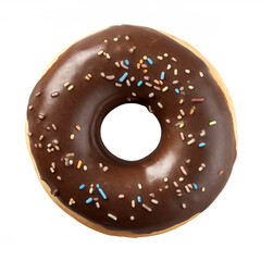 Chocolate donut with sprinkles isolated on a white background.