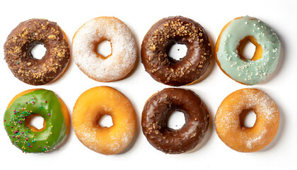 variety of donuts on a white background from above