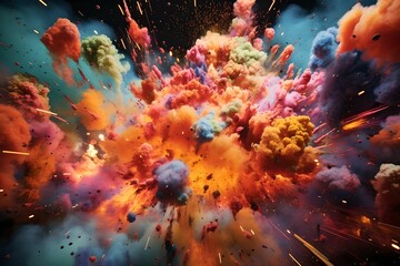 Aerial View of Colorful Fireworks, Beautiful, Explosions, Celebration, Festive