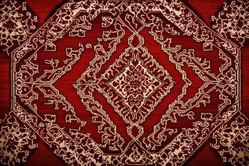 close up view, Part of Old Red Persian Carpet Texture, abstract ornament