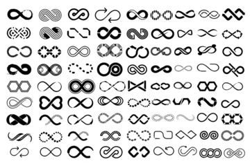 Fotobehang Infinity and loop symbol icons. Infinity, eternity, infinite, endless, loop symbols. Unlimited endless line shape sign collection icons flat style © CzakaU
