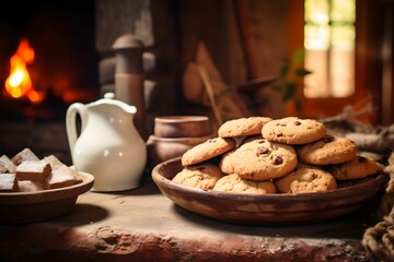 Nostalgic Rustic Cookies Display, vintage-style cookies, rustic setting, cozy feel, cozy feel