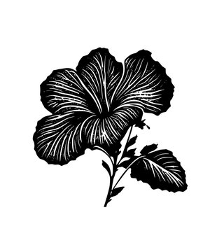Hibiscus flower tropical exotic black vector engraving tattoo silhouette drawing illustration.Hawaiian floral plant stencil design element.Plotter laser cutting.Cut file.Logo.Shirt Print.DIY.