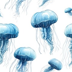 blue seamless jellyfish pattern. Sea ocean. Sea inhabitants. Print for fabric, wrapping paper design.