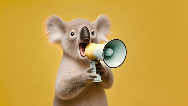 koala bear holding megaphone. Generative Ai	
