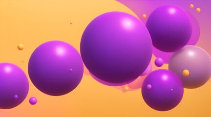 Abstract backgrounds with 3D spheres that move. Bubbles in pastel purple and yellow plastic. Illustration of glossy soft balls in vector format. Design of a stylish modern banner or poster