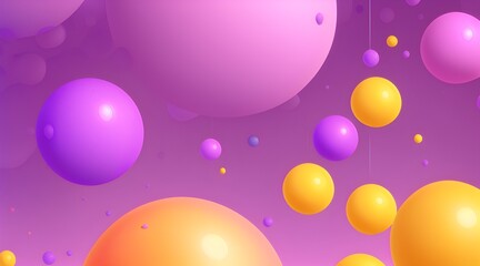 Abstract backgrounds with 3D spheres that move. Bubbles in pastel purple and yellow plastic. Illustration of glossy soft balls in vector format. Design of a stylish modern banner or poster