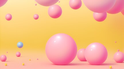 Abstract backgrounds with 3D spheres that move. Bubbles in pastel pink and yellow plastic. Illustration of glossy soft balls in vector format. Design of a stylish modern banner or poster
