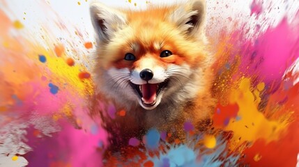 painting style illustration happy baby foxy with color.Generative AI
