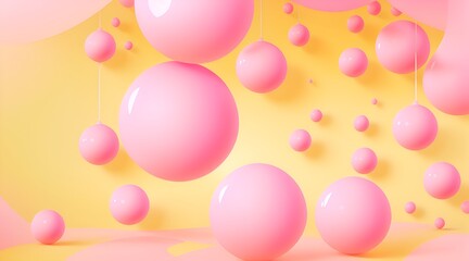 Fototapeta na wymiar Abstract backgrounds with 3D spheres that move. Bubbles in pastel pink and yellow plastic. Illustration of glossy soft balls in vector format. Design of a stylish modern banner or poster