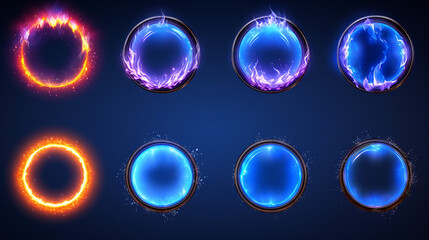Vibrant Neon Frames: Abstract Fire and Ice Energy Effects - Modern Digital Art Illustration with Glowing Design for Dynamic and Futuristic Backgrounds.