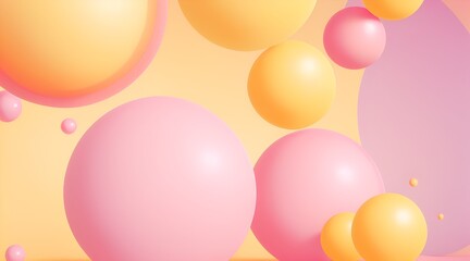 Abstract backgrounds with 3D spheres that move. Bubbles in pastel pink and yellow plastic. Illustration of glossy soft balls in vector format. Design of a stylish modern banner or poster