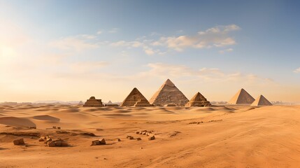 Desert Panorama with Ancient Pyramids, vast landscape, vast landscape, historical landmark, travel destination