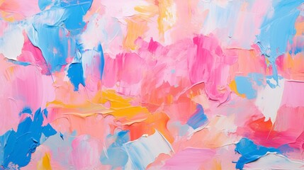 a textured abstract painting in pink, blue, and orange, where the thick impasto paint adds depth and character. The bold colors and tactile surface beg for a closer look. - obrazy, fototapety, plakaty